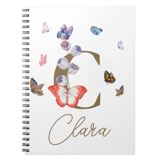 Butterfly Colourful Floral Personalised Gift Notebook (Front)