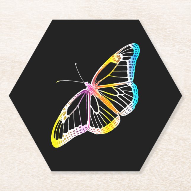 Butterfly Colourful Monarch Rainbow Drawing Paper Coaster (Front)