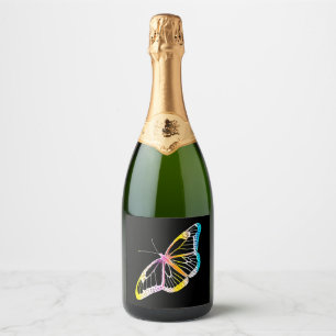 Butterfly Colourful Monarch Rainbow Drawing Sparkling Wine Label