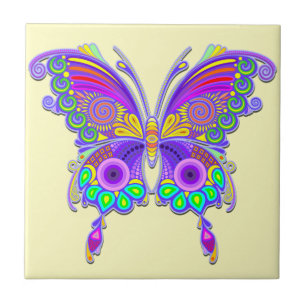 Butterfly Colourful Tattoo Style Ceramic Tile