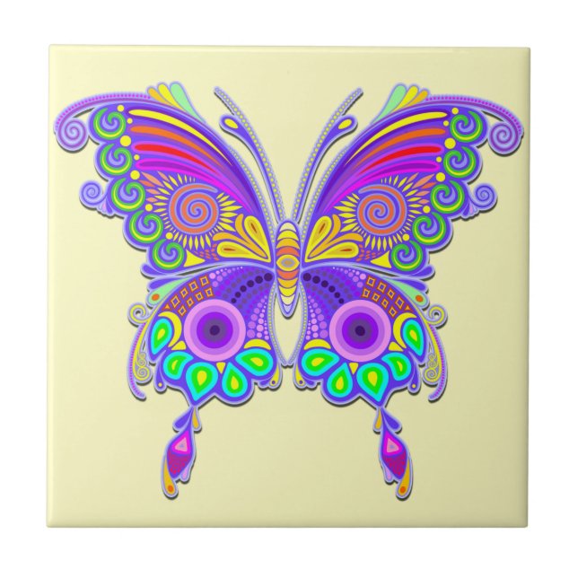 Butterfly Colourful Tattoo Style Ceramic Tile (Front)