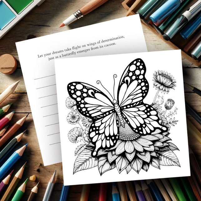 Butterfly Colouring Cards with Journal (Butterfly coloring pages for adult women with journaling card on back.)