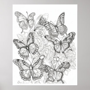 Butterfly Colouring Poster Stress Relief for Adult