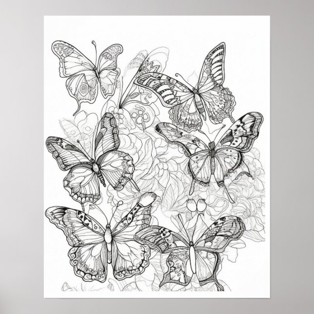 Butterfly Colouring Poster Stress Relief for Adult (Front)