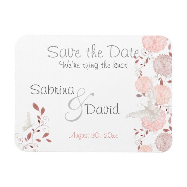 Butterfly Coral Chrysanthemums Save the Date Magnet (Horizontal)
