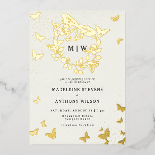 Butterfly Crest Ivory Gold Monograms Wedding