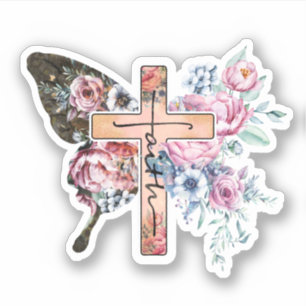 Butterfly Cross Faith floral