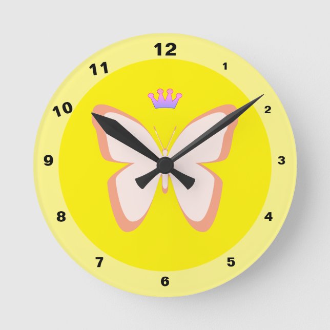 Butterfly & Crown - Princess Kids Clock (12h) (Front)