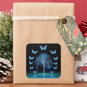 Butterfly Crystal Tree Square Sticker