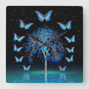 Butterfly Crystal Tree Square Wall Clock