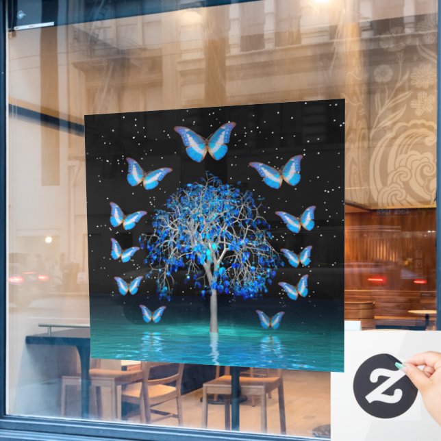 Butterfly Crystal Tree Window Cling (Cafe Window)