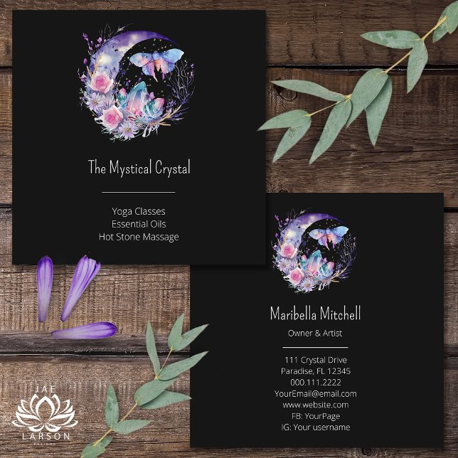 Butterfly Crystals Crescent Moon Flowers Spiritual Square Business Card (Creator Uploaded)