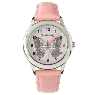 Butterfly & Custom Name on Soft Pink Watch