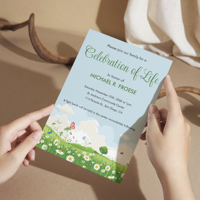 Butterfly Daisy Meadow Celebration of Life Photo Invitation (Creator Uploaded)
