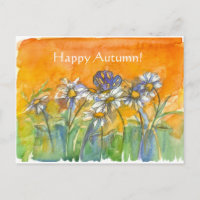 Butterfly Daisy Watercolor Flowers Happy Autumn