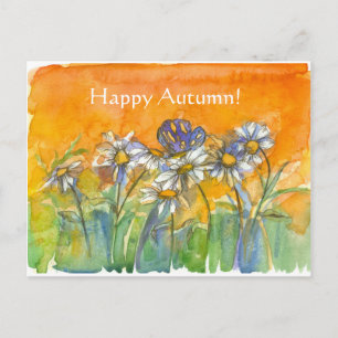 Butterfly Daisy Watercolor Flowers Happy Autumn Postcard