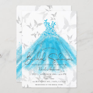 Butterfly Dance Aqua Blue Dress Bridal Shower Invitation