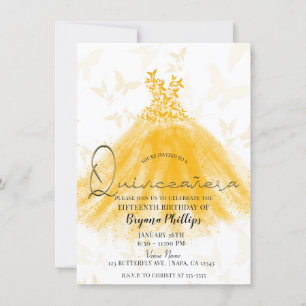 Butterfly Dance Orange Cream Dress Quinceañera  Invitation