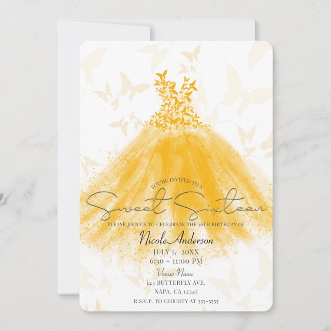 Butterfly Dance Orange Cream Dress Sweet 16 Party Invitation (Front)
