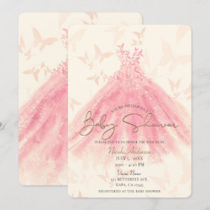 Butterfly Dance Peach Sparkle Dress Baby Shower Invitation