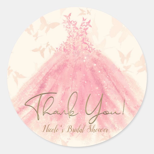 Butterfly Dance Peach Sparkle Dress Bridal Shower Classic Round Sticker (Front)
