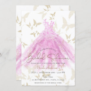 Butterfly Dance Pink Gold Dress Bridal Shower Invitation