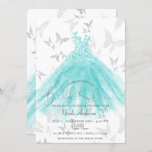 Butterfly Dance Turquoise Dress Bridal Shower Invitation
