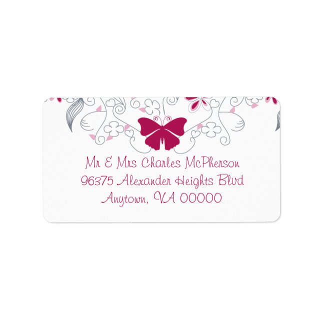 Butterfly Dark Pink Whimsy RSVP Address Labels (Front)