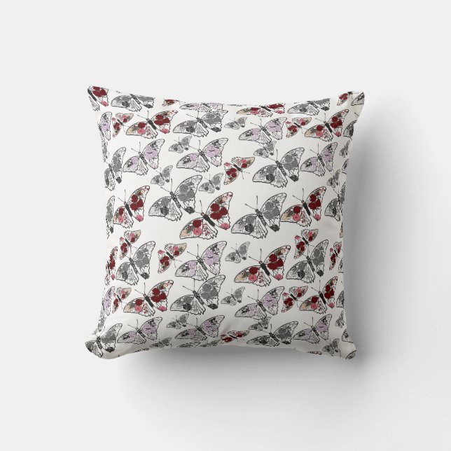 Butterfly decorated with various flowers cushion (Front)