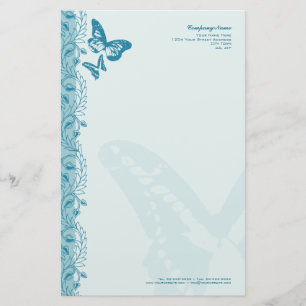 Butterfly & Decorative Ornate Border in Blue Stationery