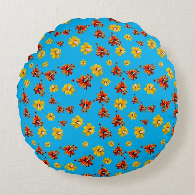 Butterfly Delicate Floral Seamless Pattern Azure Round Cushion (Front)