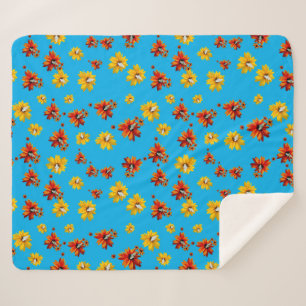 Butterfly Delicate Floral Seamless Pattern Azure Sherpa Blanket