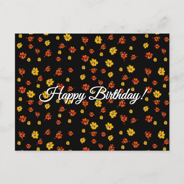 Butterfly Delicate Floral Seamless Pattern Black Postcard (Front)