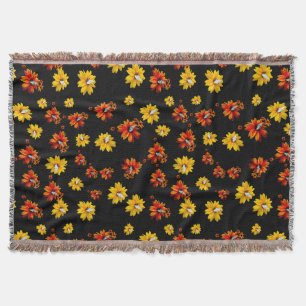 Butterfly Delicate Floral Seamless Pattern Black Throw Blanket