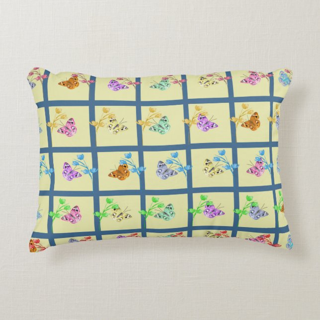 Butterfly Design in Yellow with Flowers Decorative Cushion (Front)