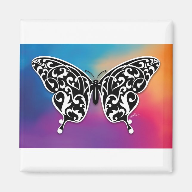 Butterfly Design with Sunset Colours Magnet (Front)