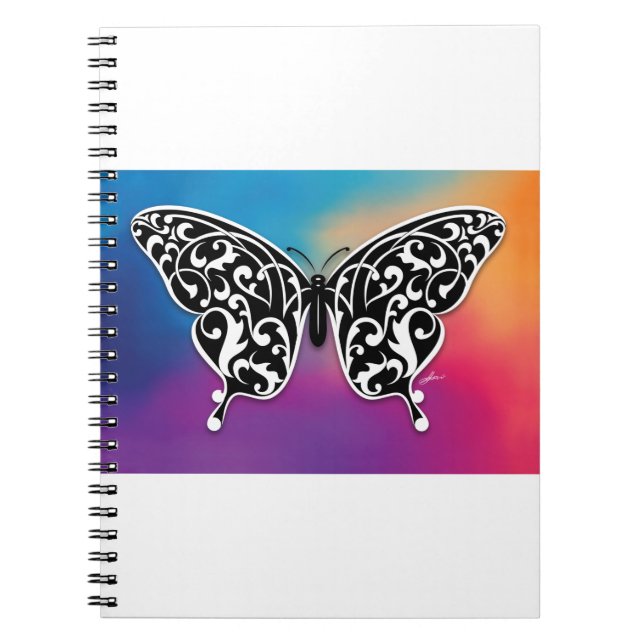 Butterfly Design with Sunset Colours Notebook (Front)