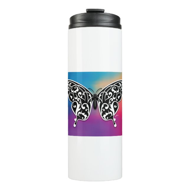 Butterfly Design with Sunset Colours Thermal Tumbler (Front)