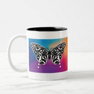 Butterfly Design with Sunset Colours Two-Tone Coffee Mug