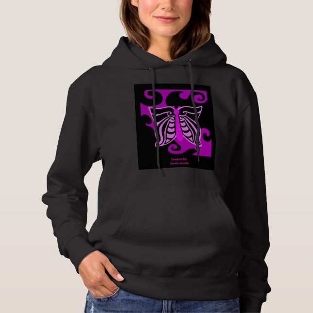 Butterfly Design Women's Black Pullover Hoodie (Front)