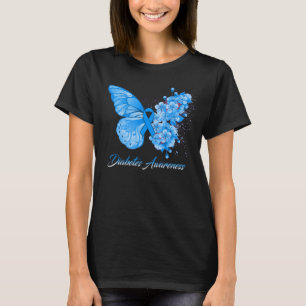 Butterfly Diabetes Awareness Ribbon Blue Diabetes  T-Shirt