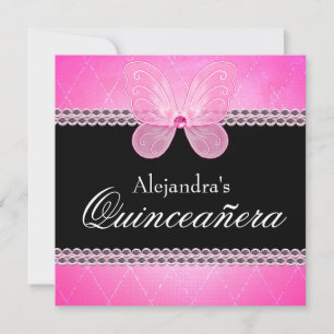 Butterfly Diamonds Pink Quinceanera Invitation