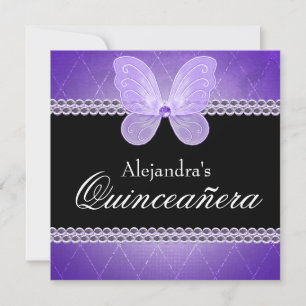 Butterfly Diamonds Purple Quinceanera Invitation