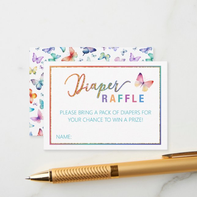 Butterfly Diaper Raffle Baby Shower Card (Front/Back In Situ)