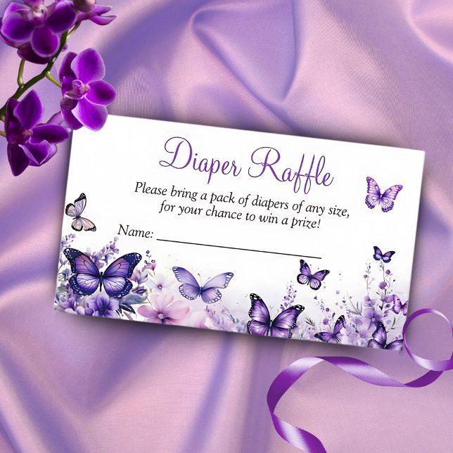 Butterfly Diaper Raffle Baby Shower Purple Floral  Enclosure Card (Creator Uploaded)