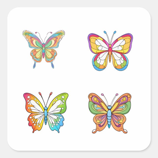 Butterfly Doodle Style Art 4 Pack Stickers (Front)