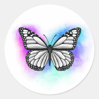 Butterfly dotwork, watercolor tattoo design classic round sticker