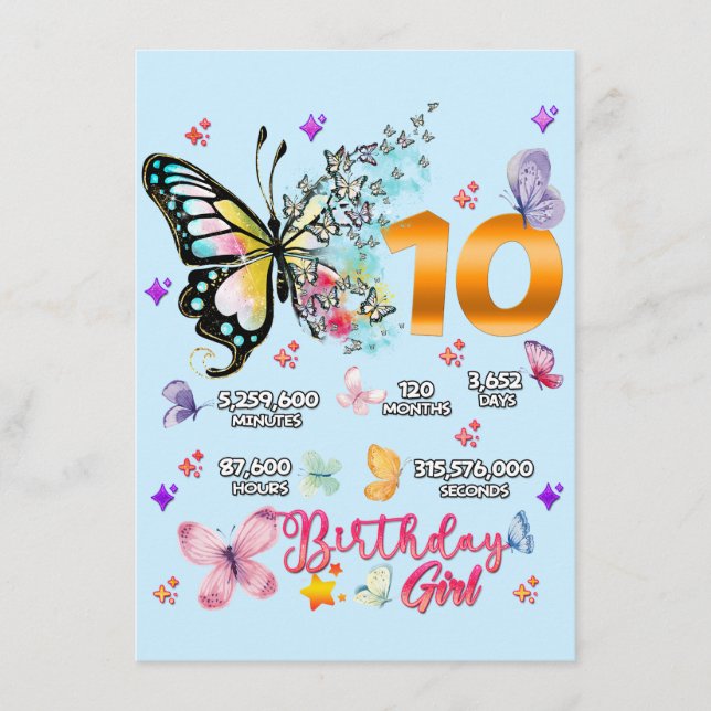Butterfly Double Digits 10 years Old Butterflies I Enclosure Card (Front)
