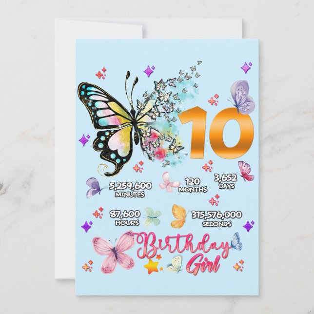 Butterfly Double Digits 10 years Old Butterflies Invitation (Front)
