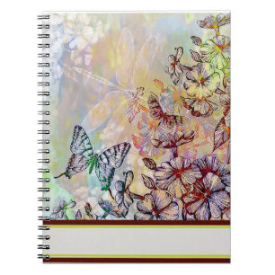 Butterfly, dragonfly and flowers notebook